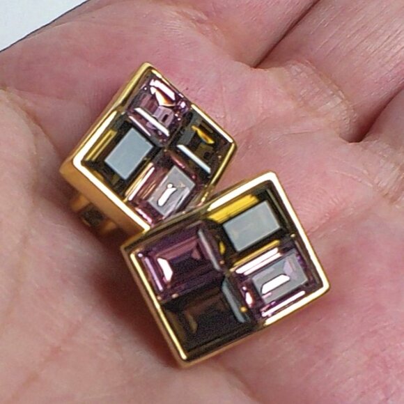 Vintage Swarovski 18K Gold Plated Amethyst  Clip-On Earrings - Picture 1 of 4
